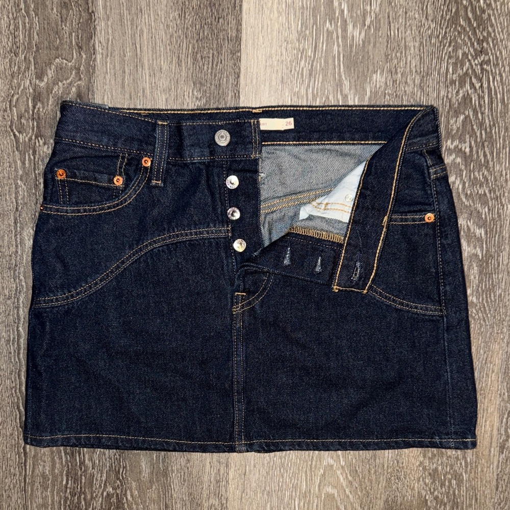 Levi's Dark Blue Denim Mini Skirt with Button Details